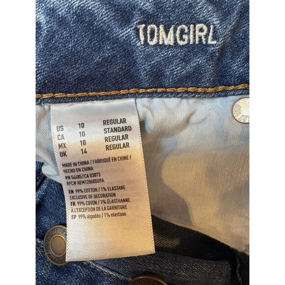 American Eagle TomGirl Jeans Womens 10 Blue Denim Stretch Distressed Button Fly - Picture 9 of 13